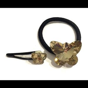 Ponytail Holder Barrette Set Topaz Prism Butterfly